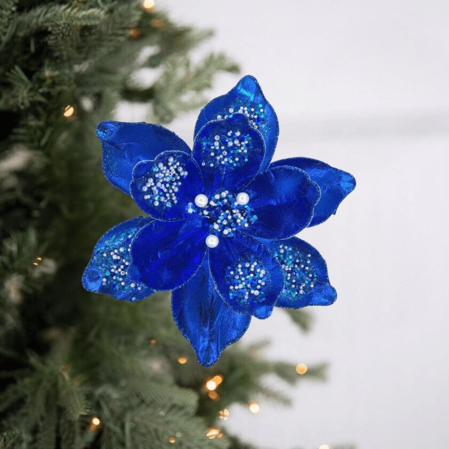 21" Sequin Magnolia Bloom Spray: Blue