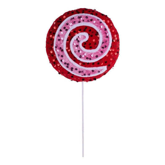 21.5" Sequin Pinwheel Swirl Lollipop: Red/Pink