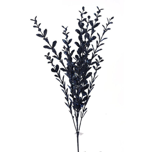 22" Glitter Boxwood Spray: Midnight Blue