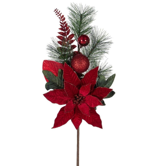 22" Merry Red Poinsettia Fern Spray