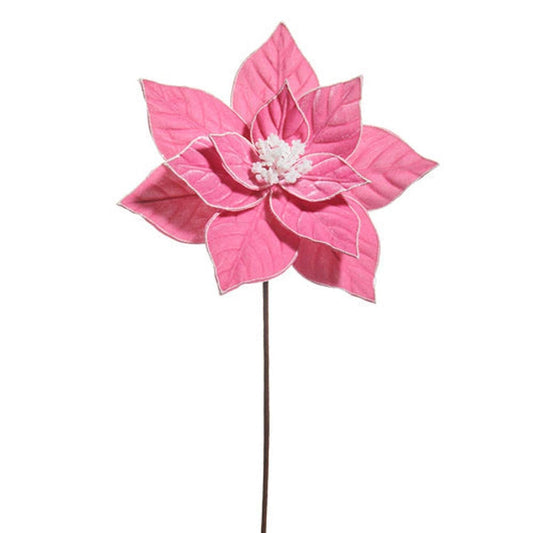 22" Pink Glitter Trim Poinsettia Stem