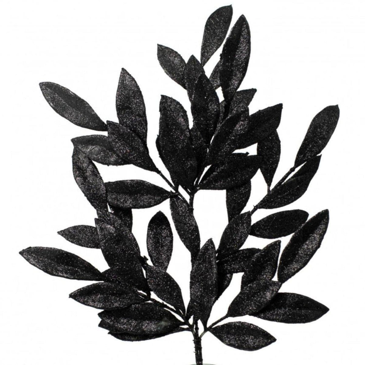 23" Bay Leaf Glitter Spray: Black