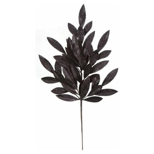 23" Glitter Bay Leaf Spray: Black