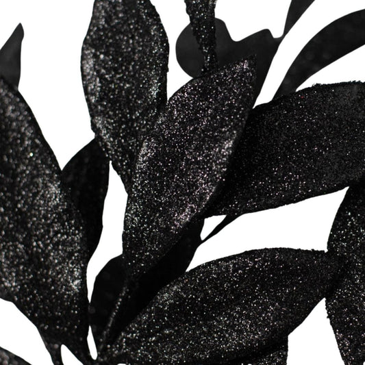 23" Glitter Bay Leaf Spray: Black
