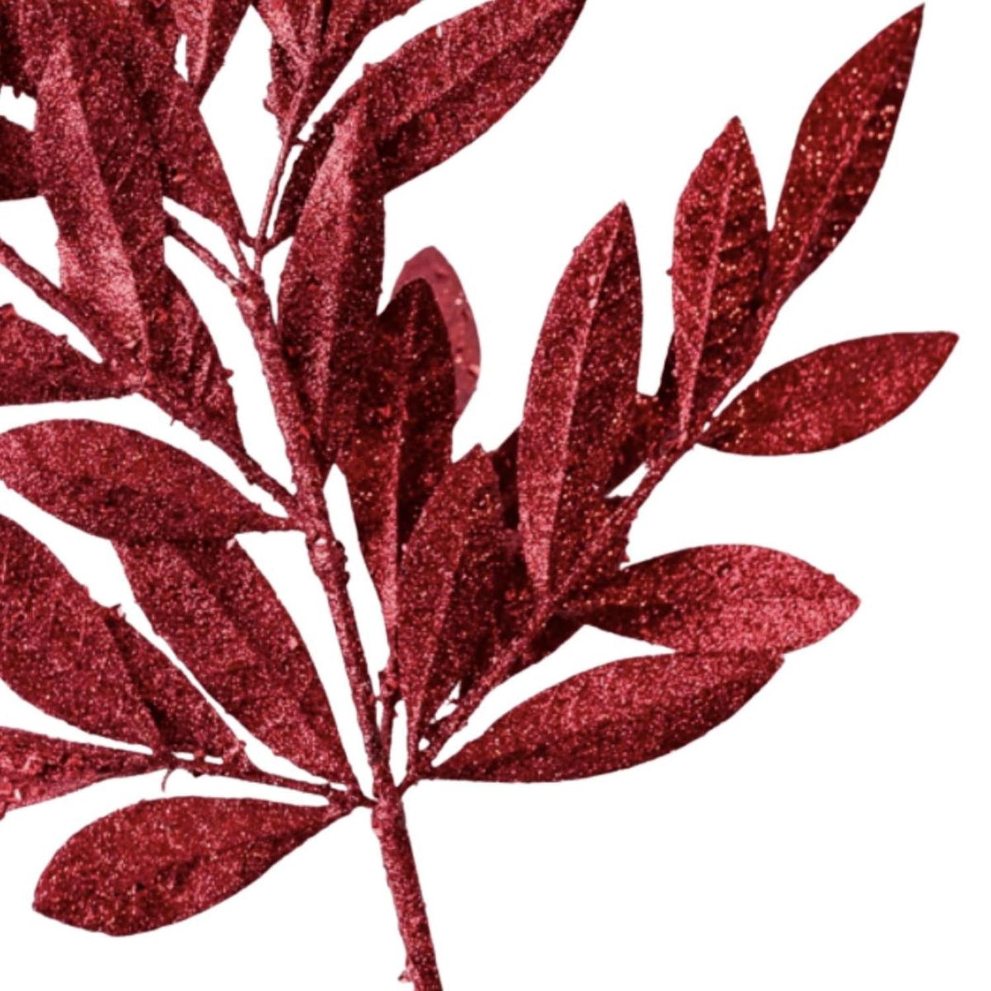 23" Glitter Bay Leaf Spray: Burgundy