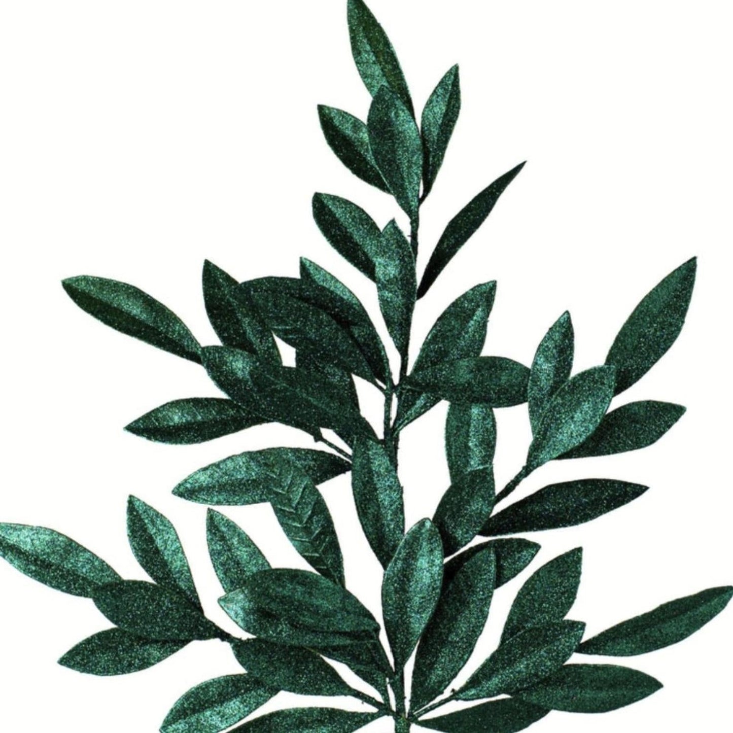 23" Glitter Bay Leaf Spray: Hunter Green