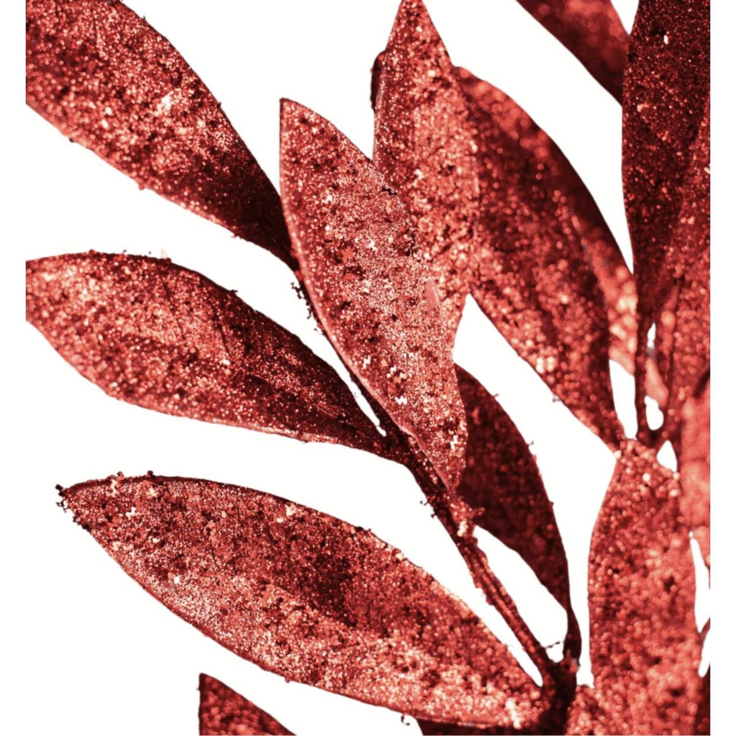 23" Glitter Bay Leaf Spray: Red