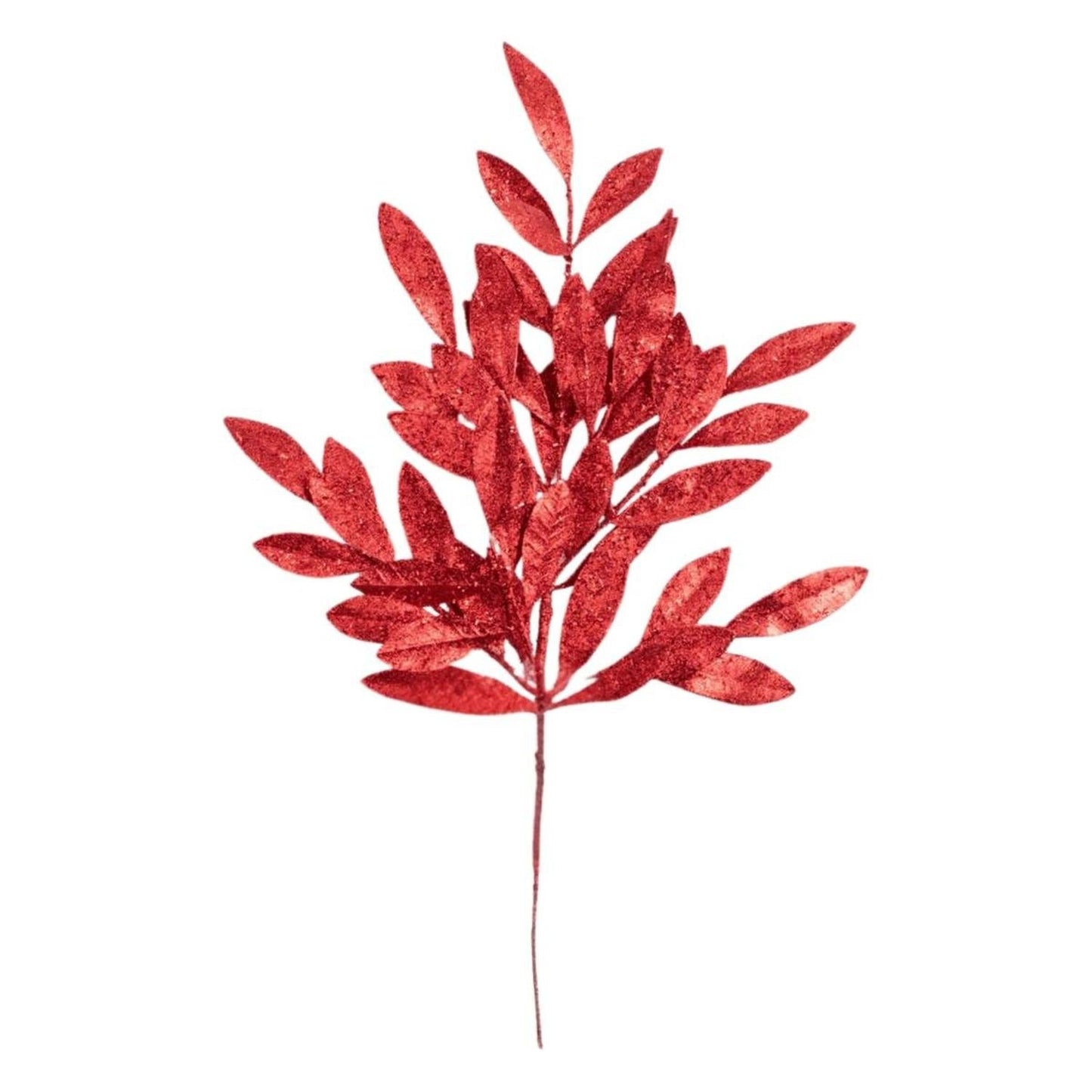 23" Glitter Bay Leaf Spray: Red
