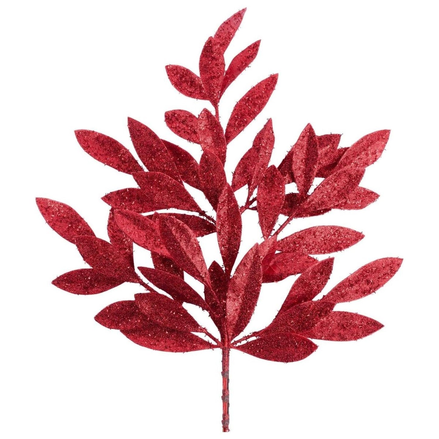 23" Glitter Bay Leaf Spray: Red