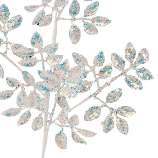 23" Glitter Metallic Mini Leaf Spray: Iridescent