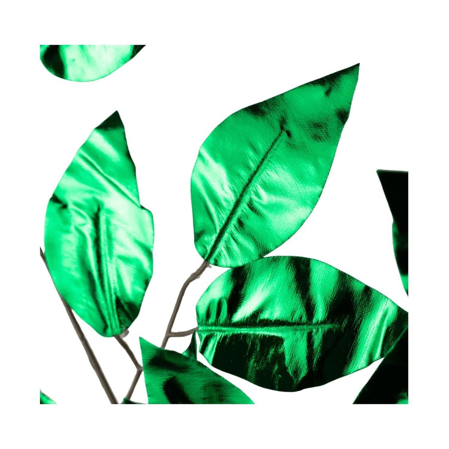 23" Metallic Ficus Leaf Spray: Emerald Green (Set of 12)
