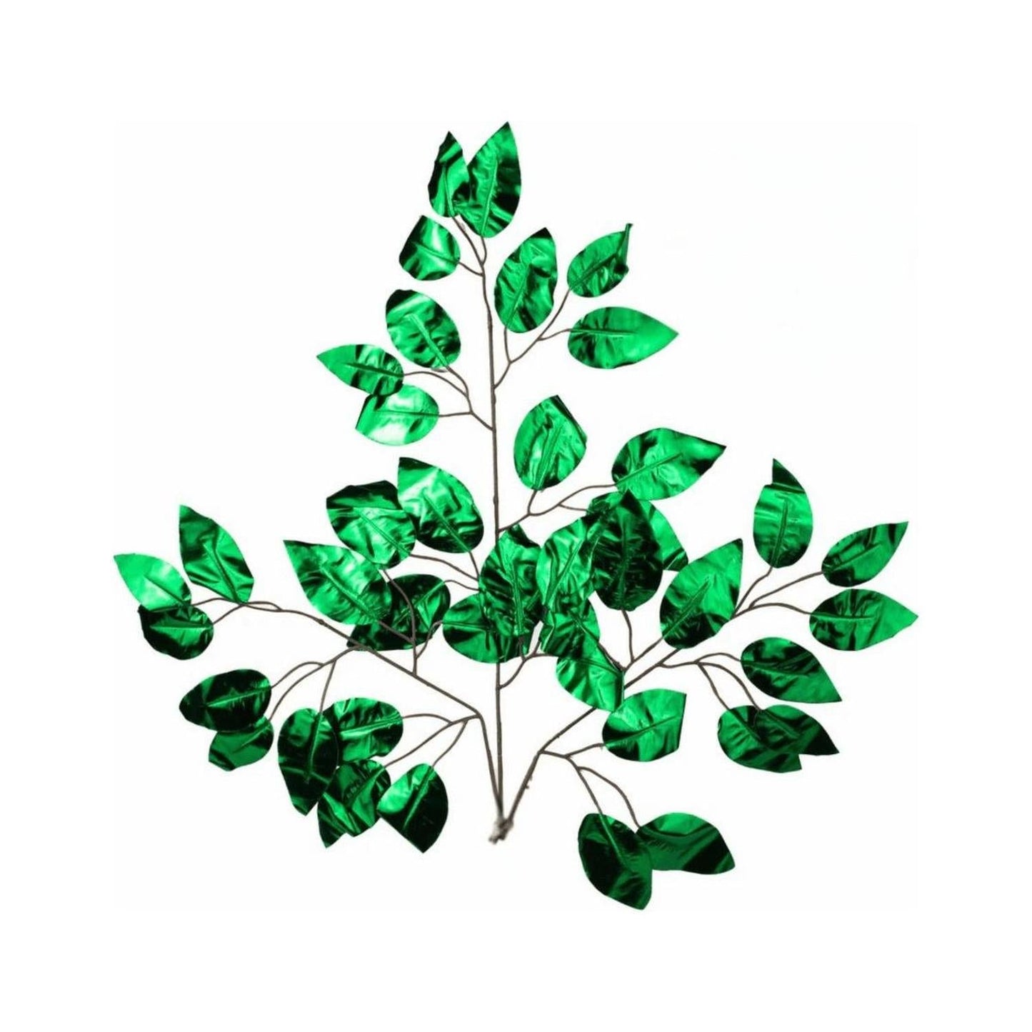 23" Metallic Ficus Leaf Spray: Emerald Green (Set of 12)