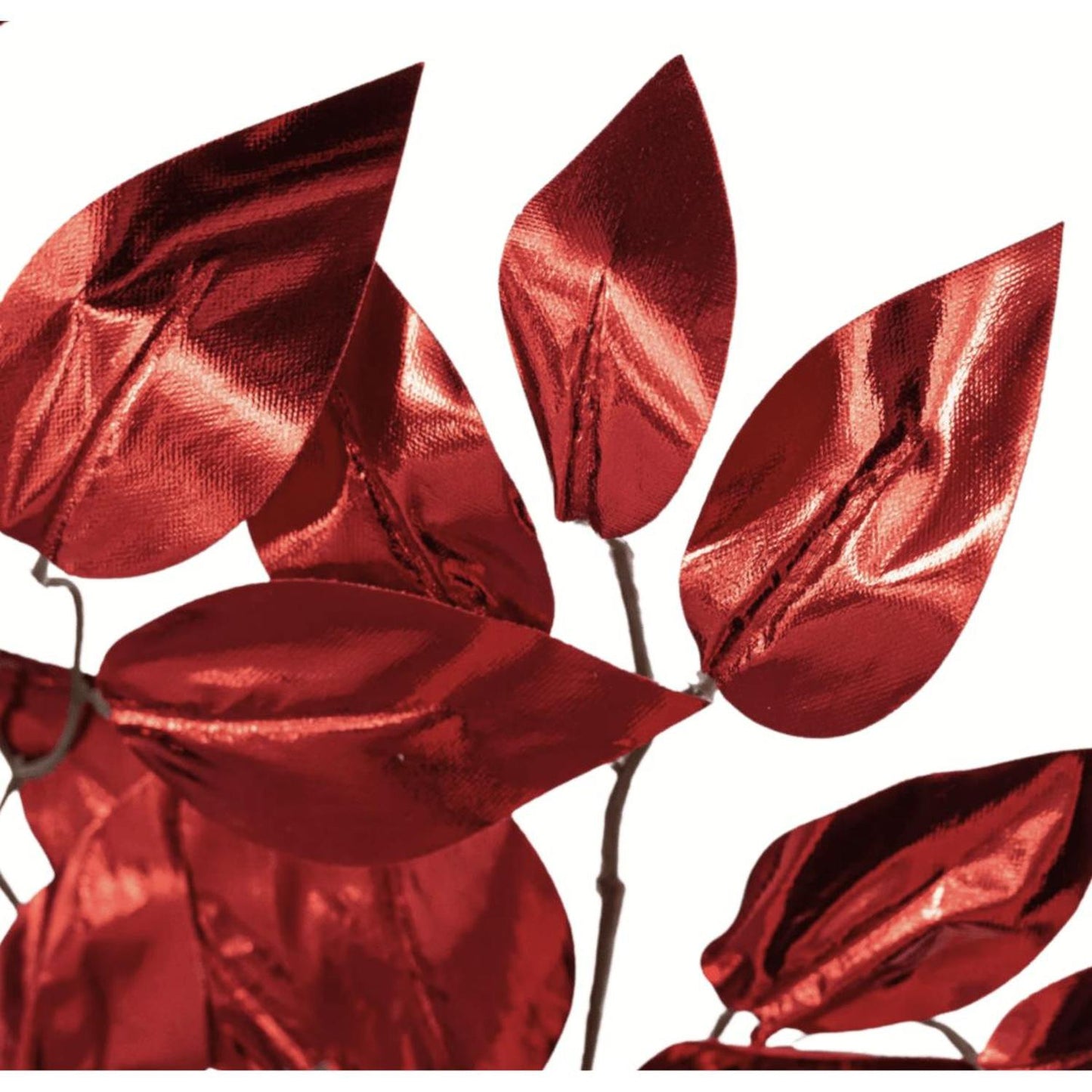 23" Metallic Ficus Leaf Spray: Red (Set of 12)