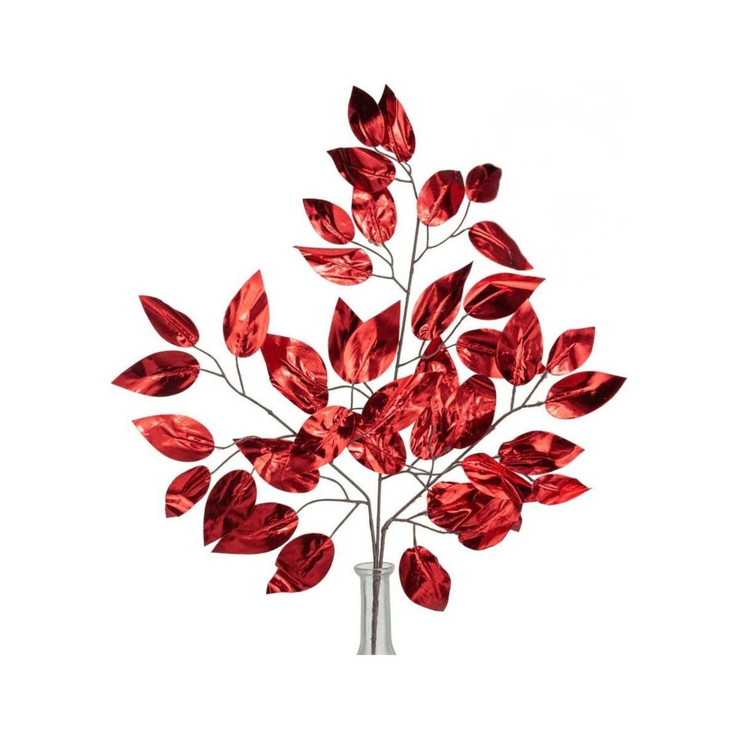 23" Metallic Ficus Leaf Spray: Red (Set of 12)