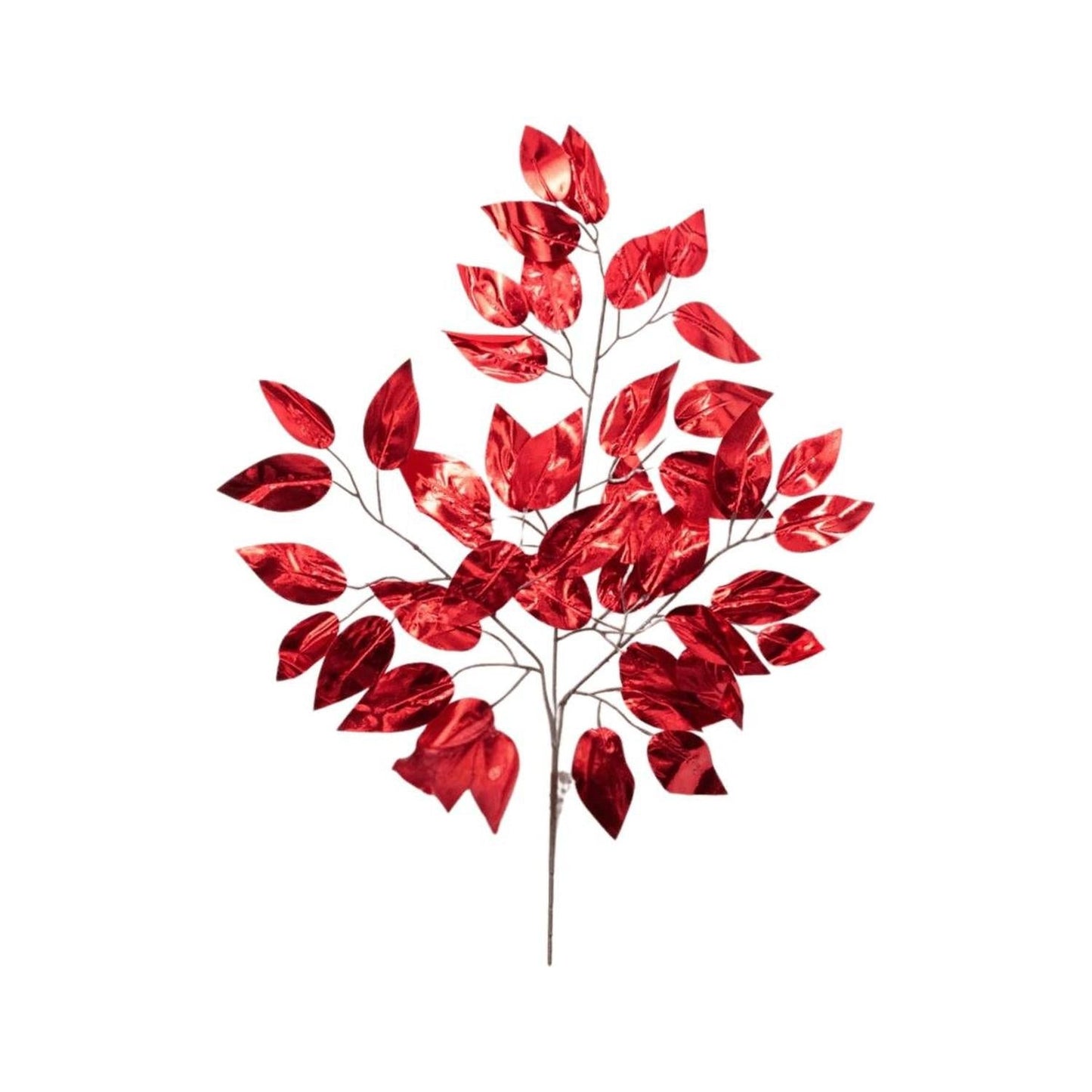 23" Metallic Ficus Leaf Spray: Red (Set of 12)