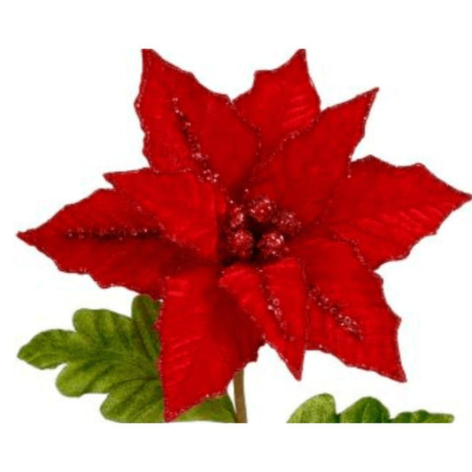 23" Red Velvet Poinsettia Pick