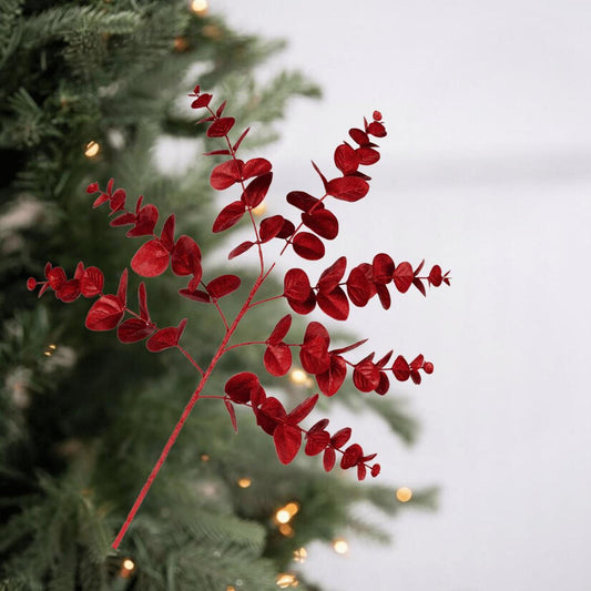 24" Glitter Eucalyptus Spray: Red