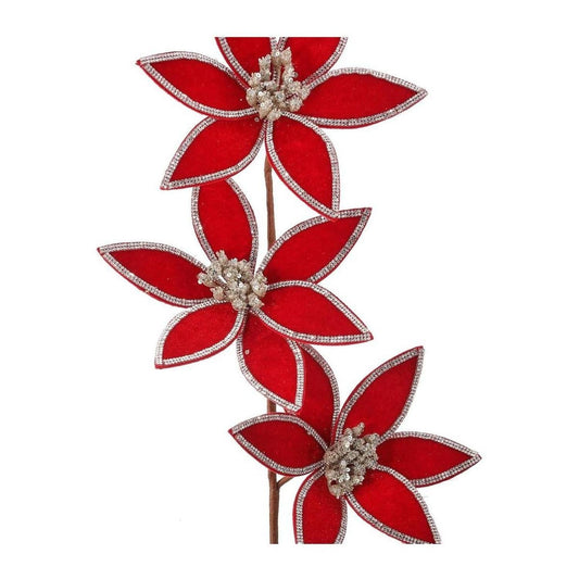 24" Triple Velvet Jewel Poinsettia Stem: Red