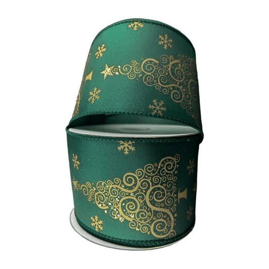 2.5" Abstract Christmas Tree Ribbon: Hunter Green (10 Yards)