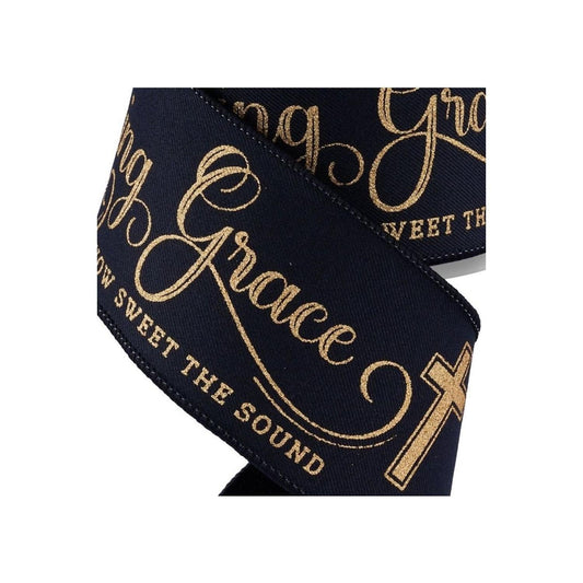2.5" Amazing Grace Ribbon: Black & Gold (10 Yards)