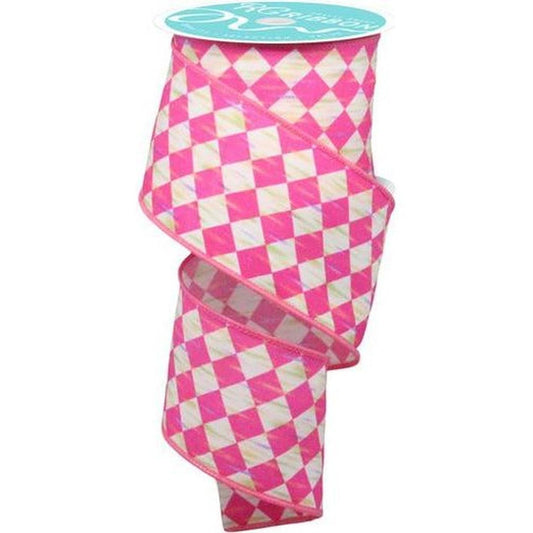 2.5" Antique Diamond Ribbon: Hot Pink (10 Yards)