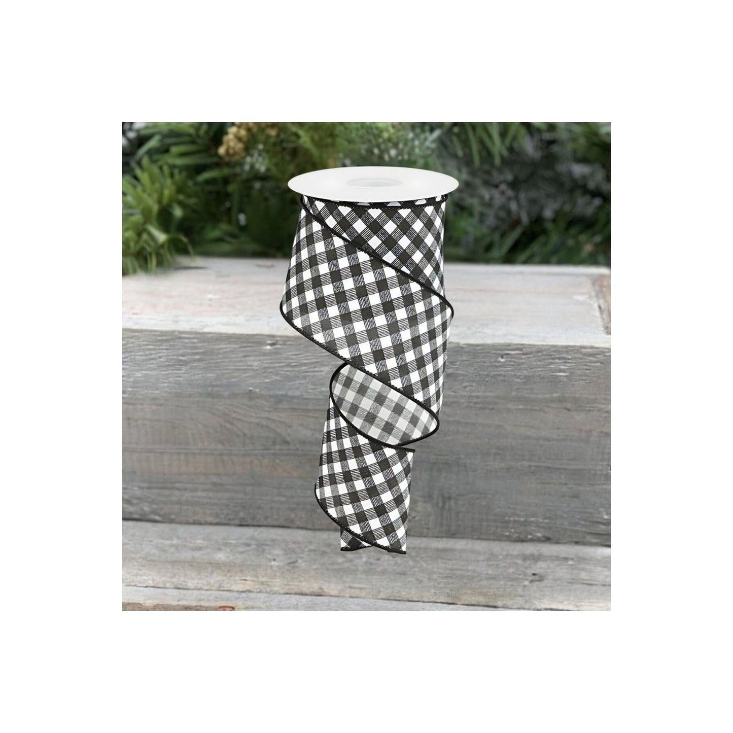 2.5" Bias Gingham Ribbon: Black & White (10 Yards)