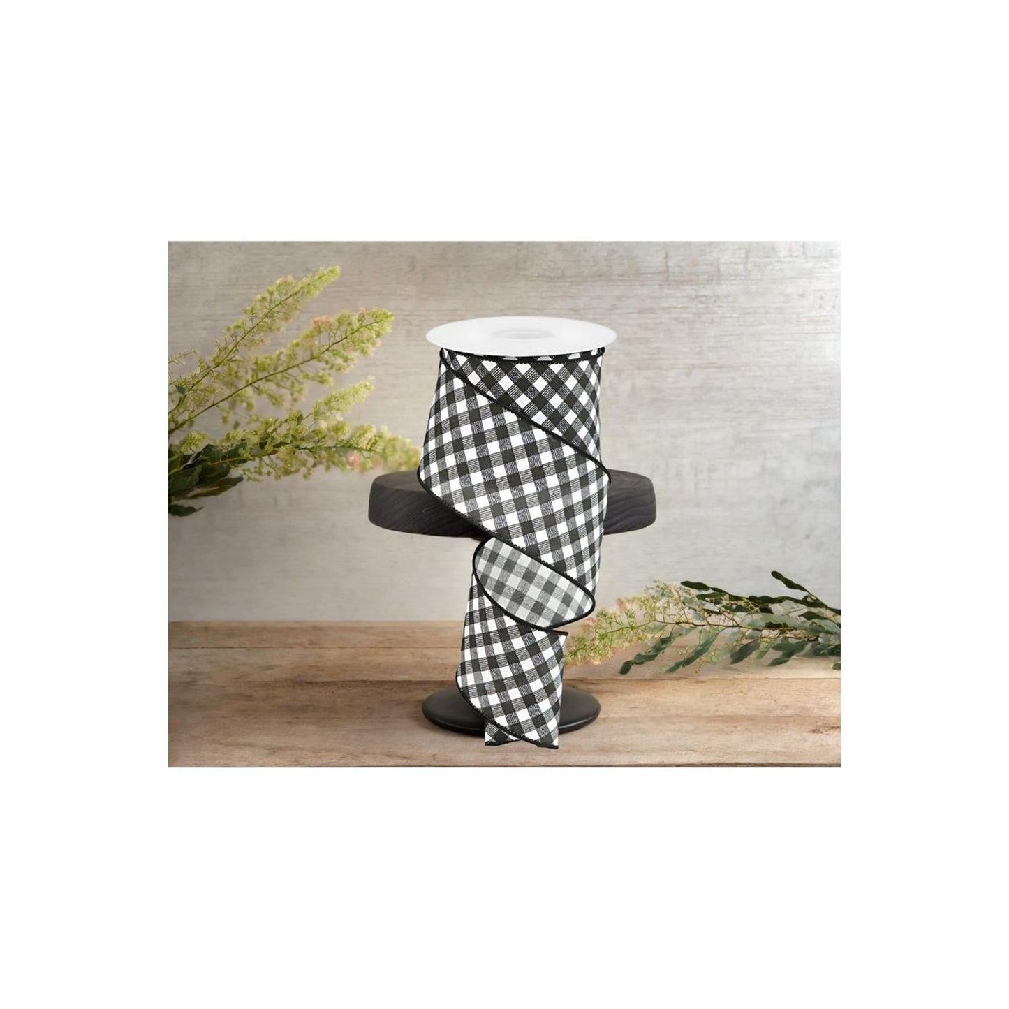 2.5" Bias Gingham Ribbon: Black & White (10 Yards)