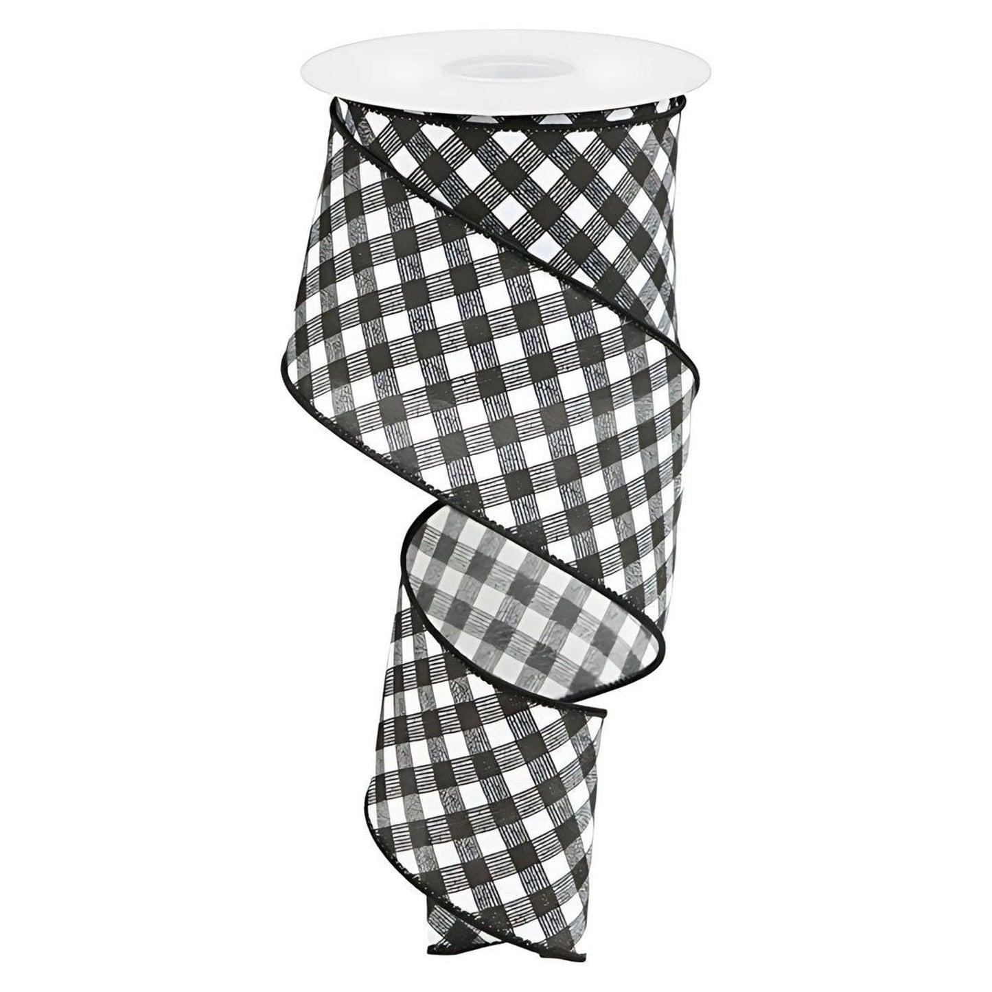 2.5" Bias Gingham Ribbon: Black & White (10 Yards)