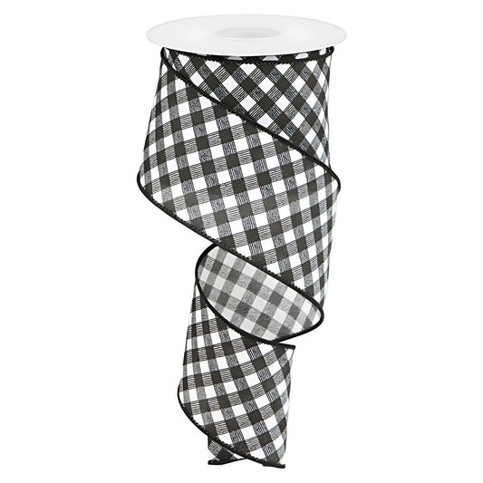 2.5" Bias Gingham Ribbon: Black & White (10 Yards)