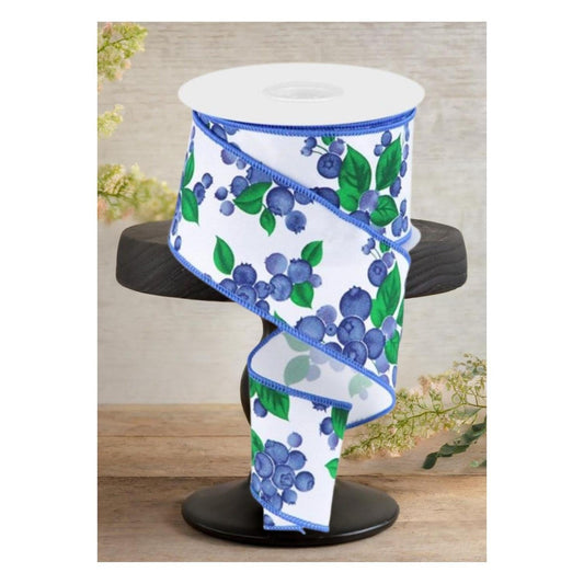2.5" Blueberry Ribbon: White (10 Yards)