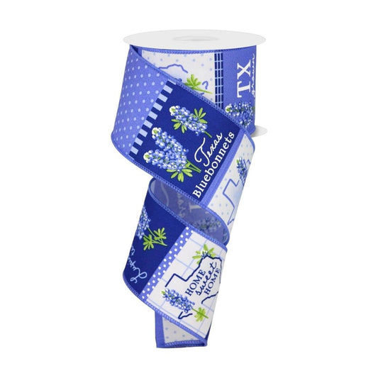 2.5" Bluebonnets Block Ribbon: Blue (10 Yards)