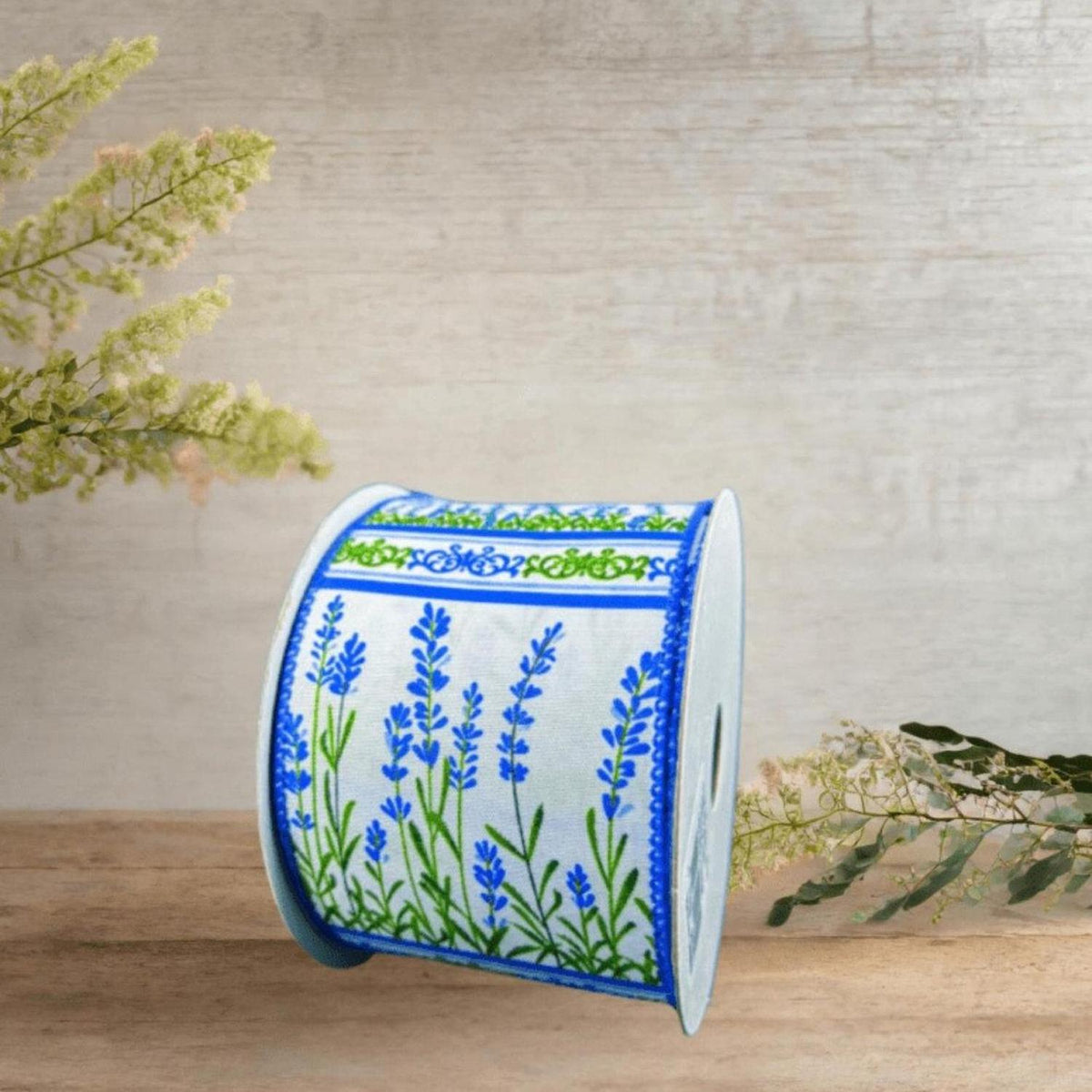 2.5" Bluebonnets Satin Ribbon: White (10 Yards)