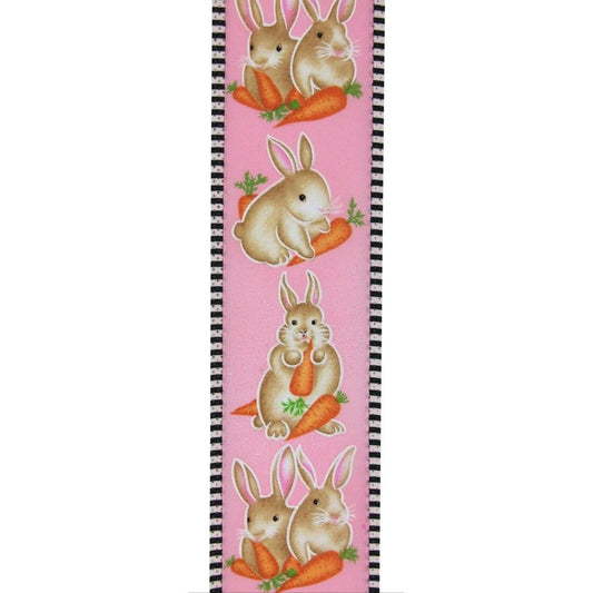 2.5" Bunnies Carrots Stripe Ribbon: Pink (10 Yards)