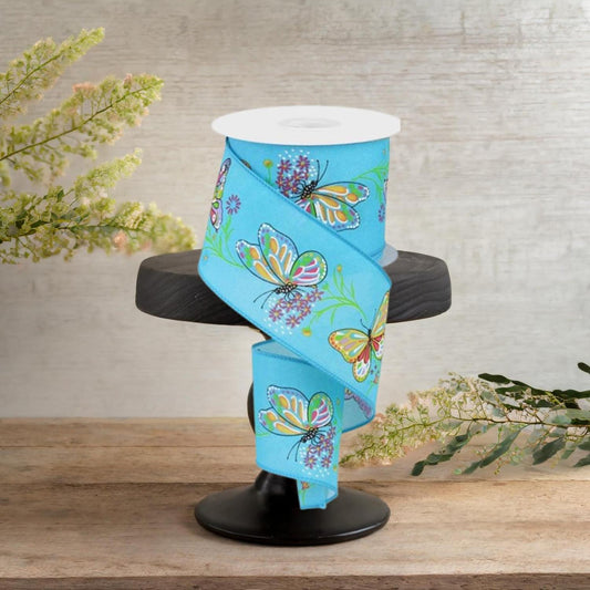 2.5" Butterfly Branch Ribbon: Blue (10 Yards)