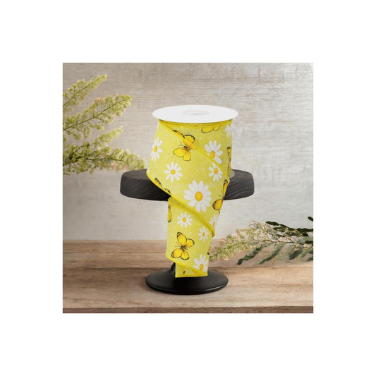 2.5" Butterfly Daisy on Royal Ribbon: Yellow (10 Yards)