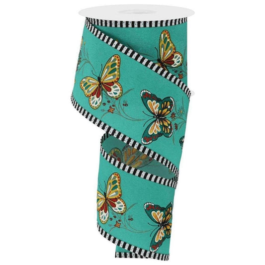 2.5" Butterfly Stripe Edge Ribbon: Light Teal (10 Yards)