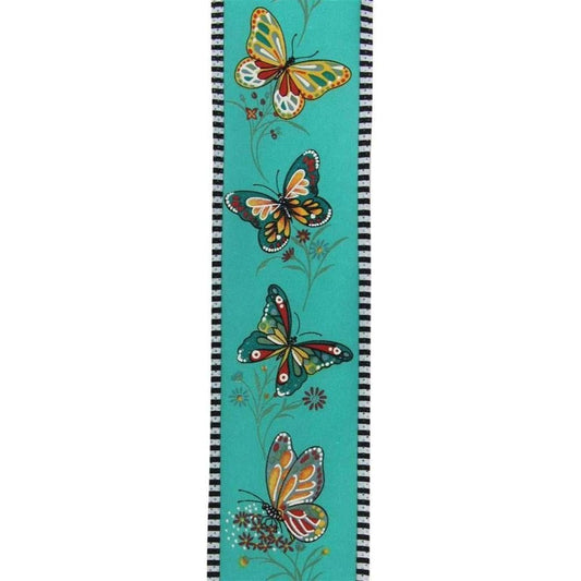 2.5" Butterfly Stripe Edge Ribbon: Light Teal (10 Yards)