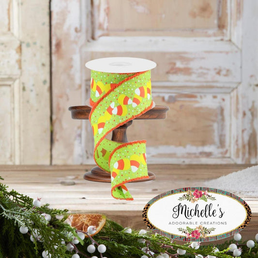 2.5" Candy Corn Drift Edge Ribbon: Lime (10 Yards)