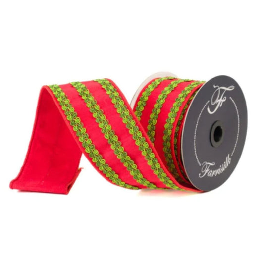 2.5" Carnival Swirls Ribbon: Red/Green (10 Yards)