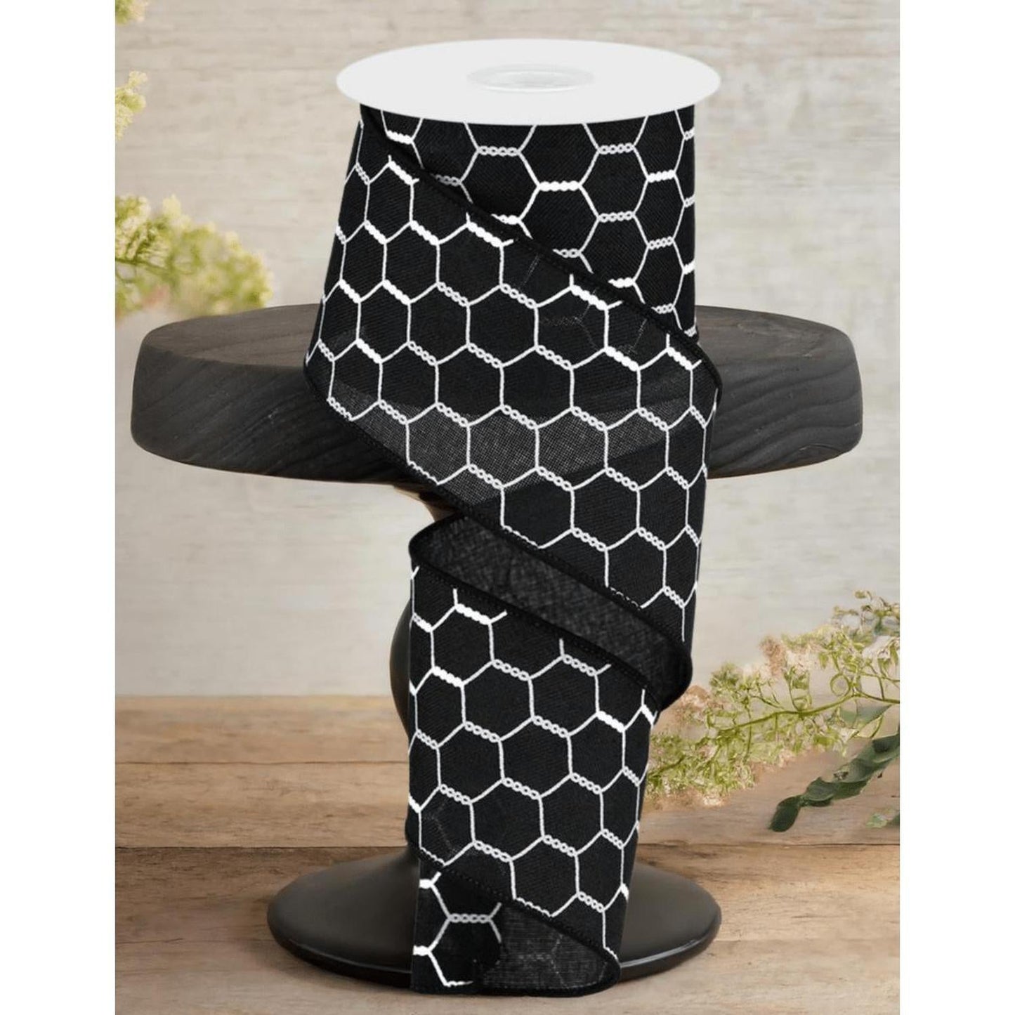 2.5" Chicken Wire Ribbon: Black & White (10 Yards)