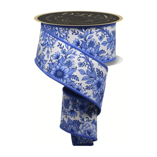 2.5" Chinoiserie Fused Ribbon: Blue (10 Yards)