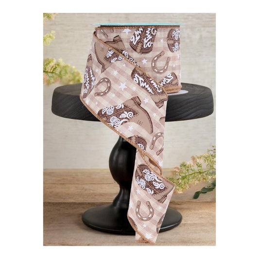 2.5" Cowboy Boots Ribbon: Beige (10 Yards)
