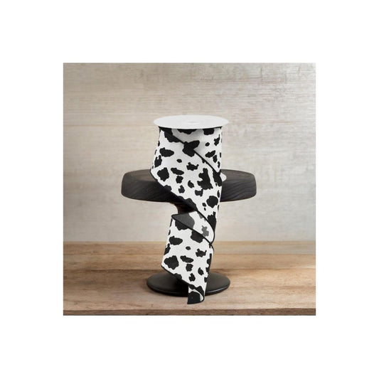 2.5" Cowhide Print Ribbon: Black & Ivory (10 Yards)