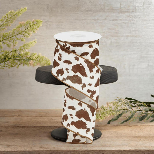 2.5" Cowhide Print Ribbon: Brown & White (10 Yards)