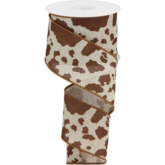 2.5" Cowhide Print Ribbon: Natural & Brown (10 Yards)