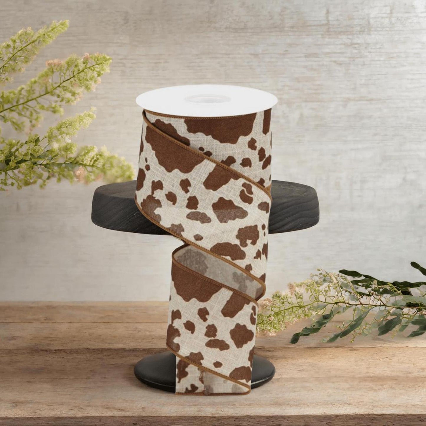 2.5" Cowhide Print Ribbon: Natural & Brown (10 Yards)