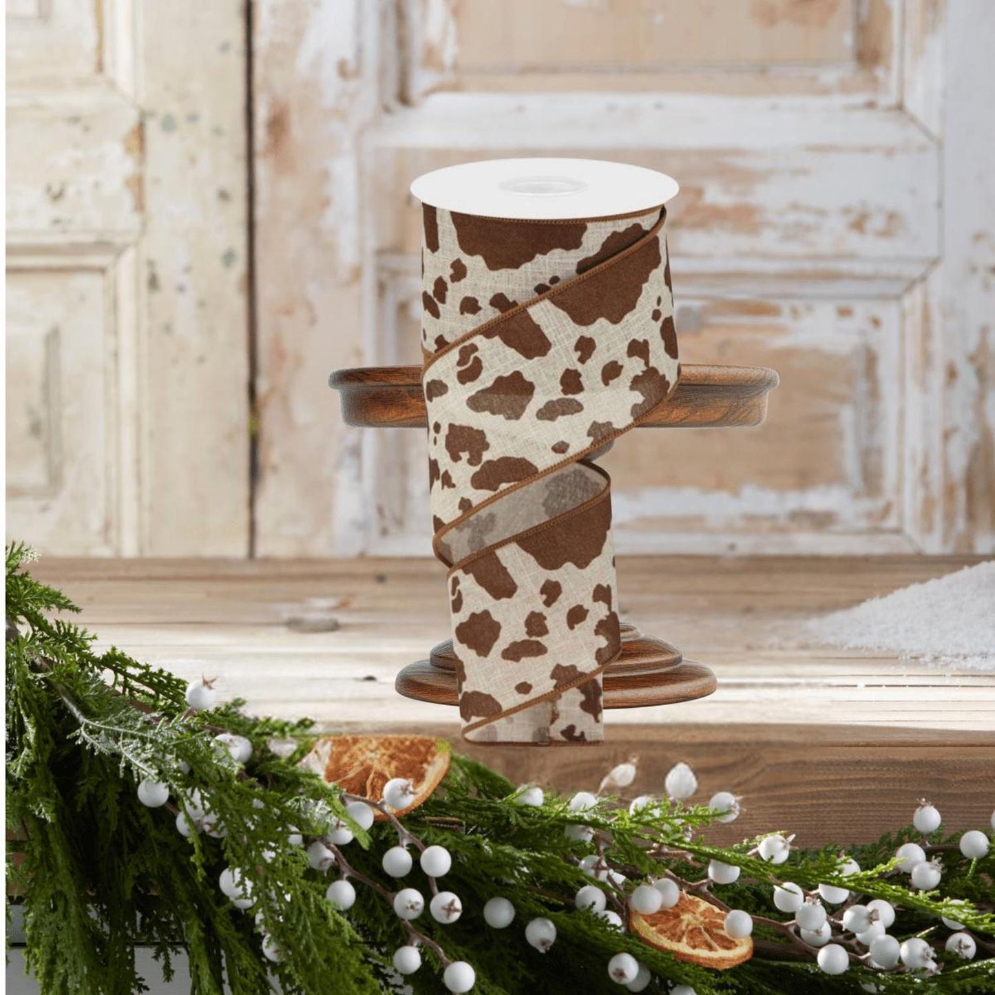 2.5" Cowhide Print Ribbon: Natural & Brown (10 Yards)