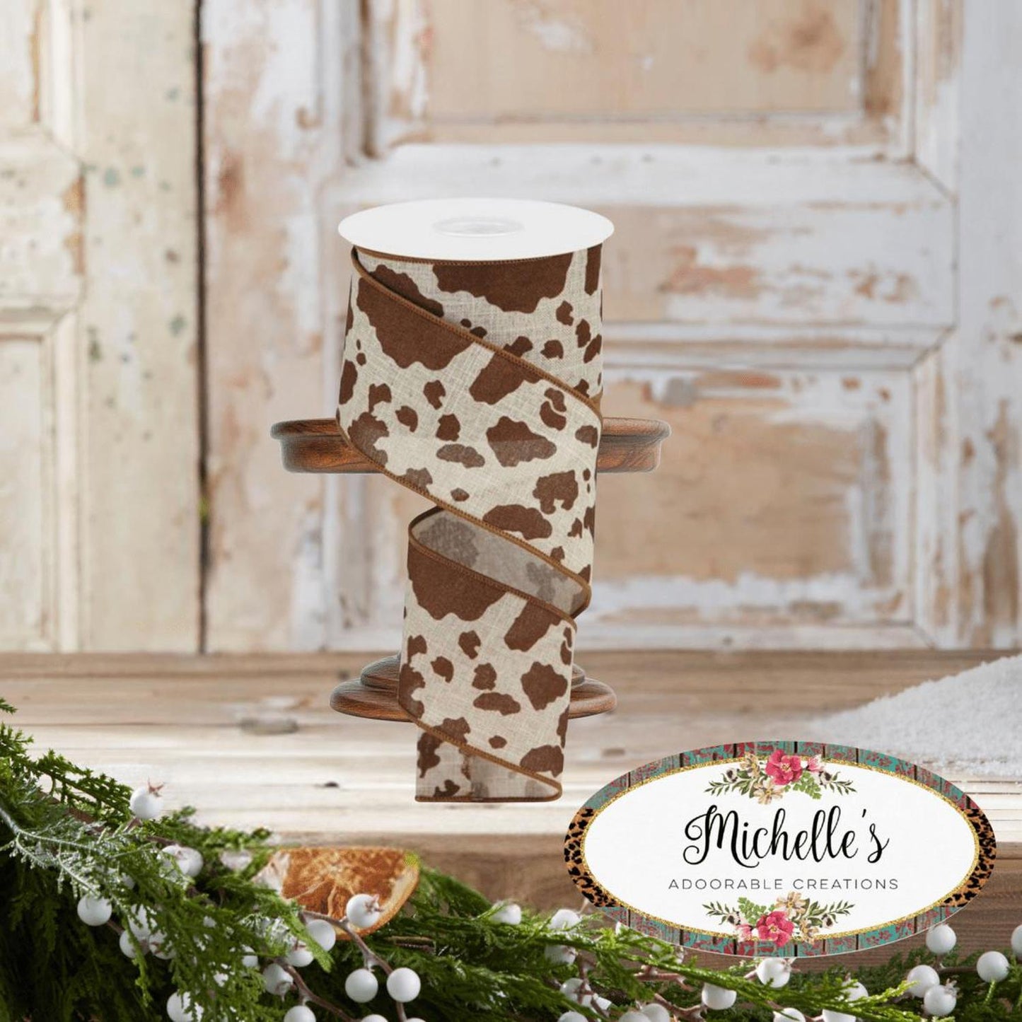 2.5" Cowhide Print Ribbon: Natural & Brown (10 Yards)