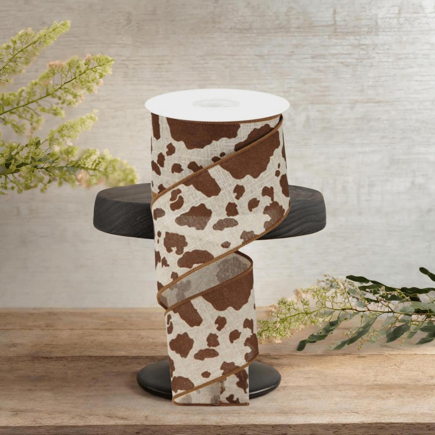 2.5" Cowhide Print Ribbon: Natural & Brown (10 Yards)