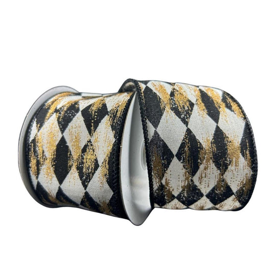 2.5" Cream Canvas Faded Harlequin Ribbon: Black